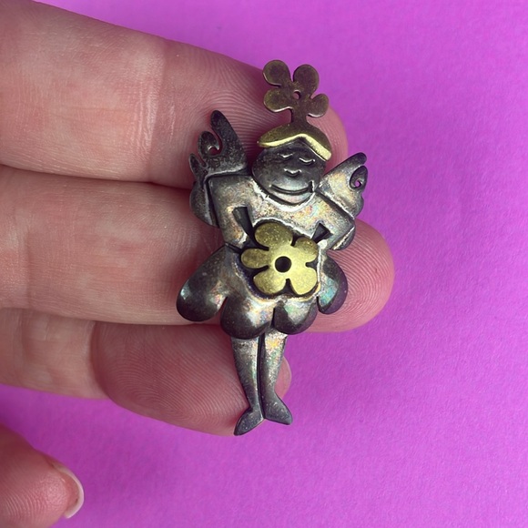 Far Fetched 925 Sterling Silver Flower Fairy Brooch - Picture 1 of 7